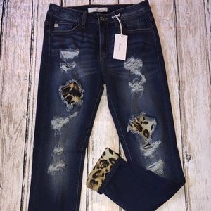 NWT Kancan Brand Leopard Distressed Jeans
